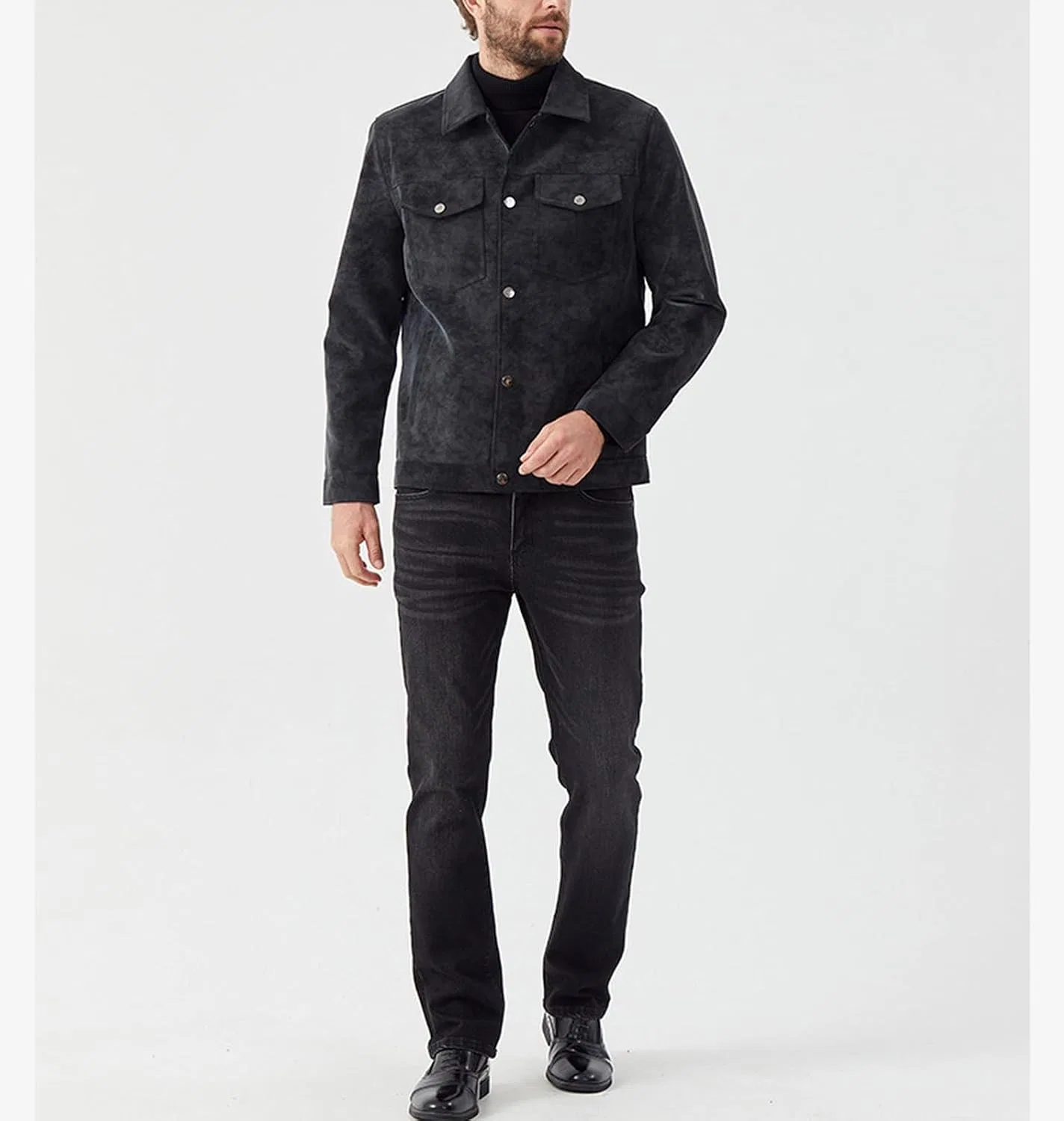 Мужская куртка-косуха из искусственной кожи с принтом, Faux Leather Trucker Jacket — фото 2