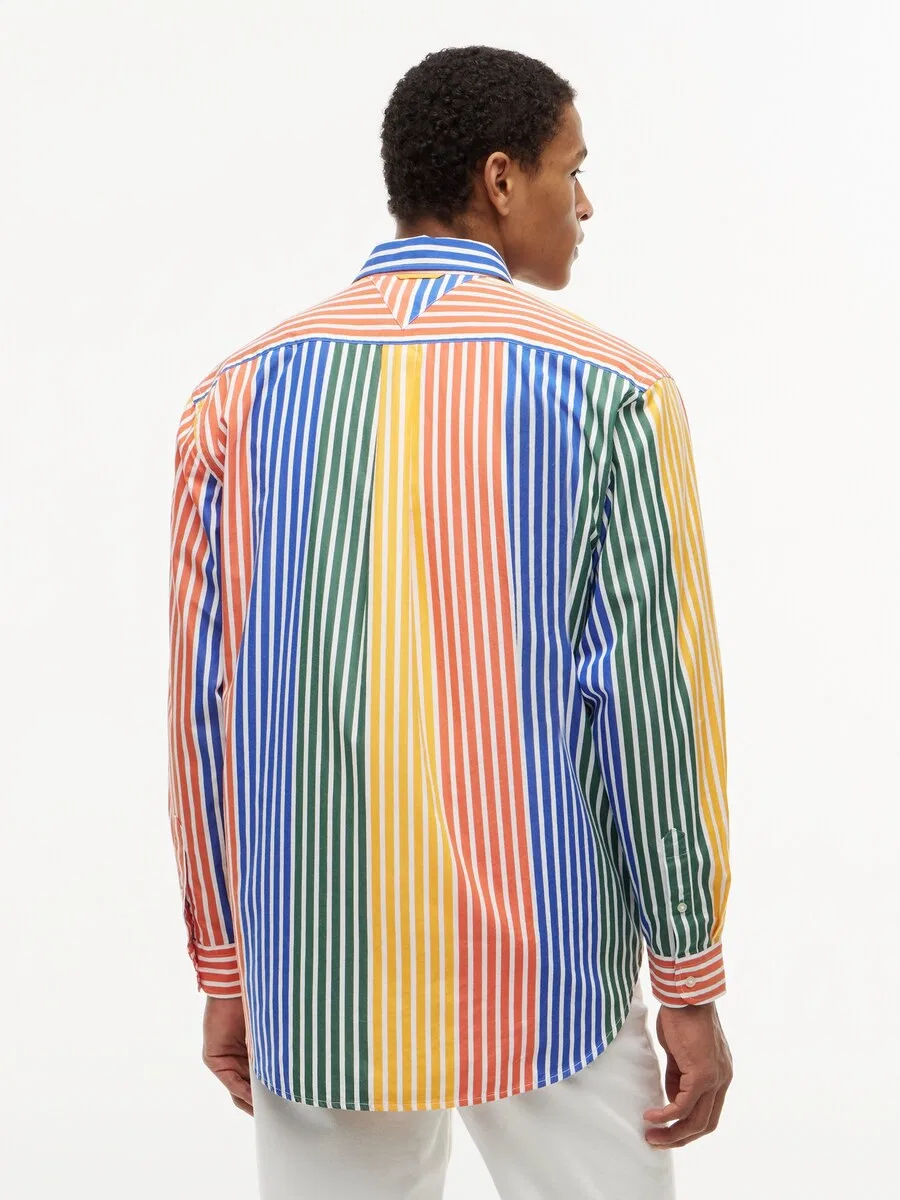 Рубашка TOMMY HILFIGER Comfort fit Button Up Shirt 'Relaxed Fit Multicolour Stripe' оранжевого цвета — фото 3