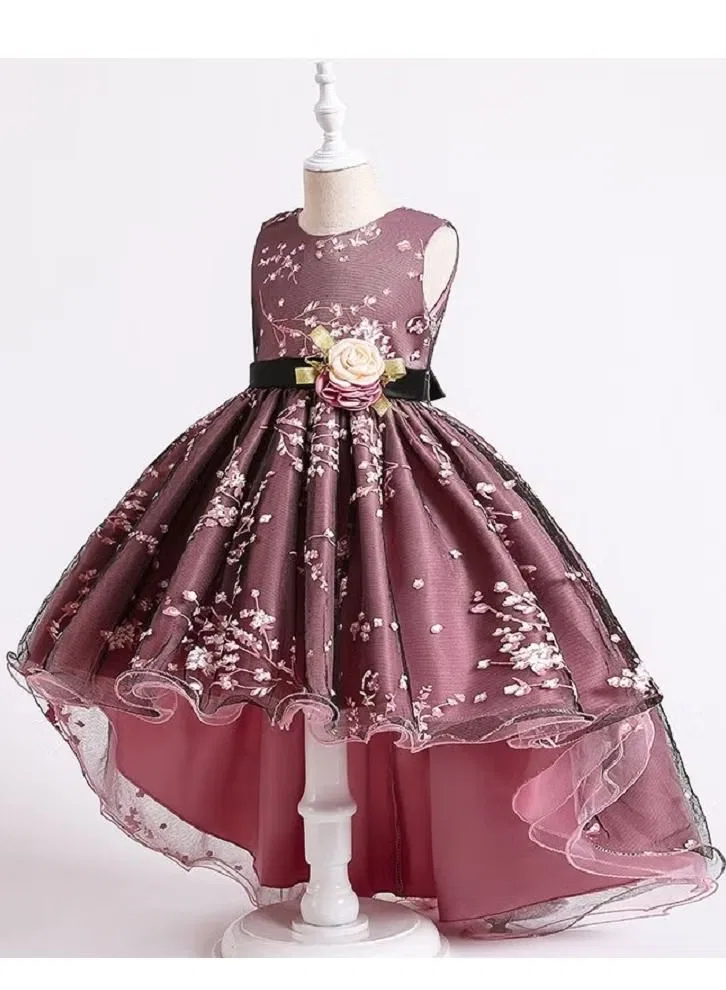 Платье с вышивкой и шлейфом для цветочницы Best Gift Fashion, коричневый — фото 2