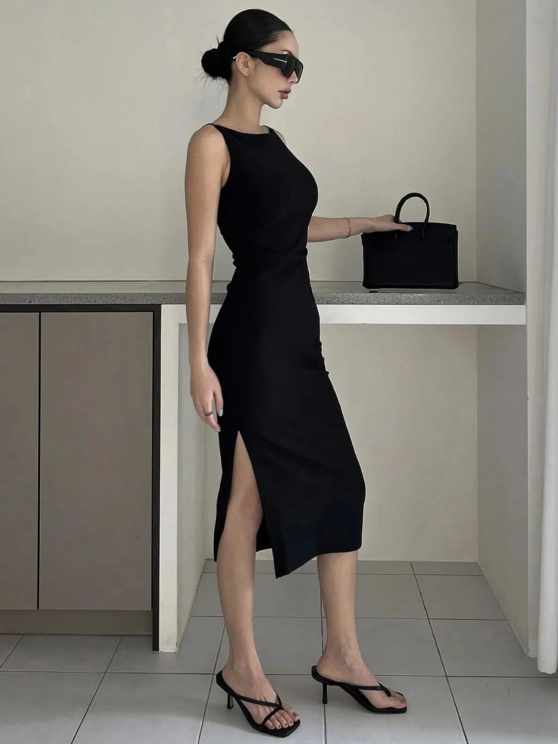 Женское миди-платье с разрезом на талии Sleeveless, Black — фото 2