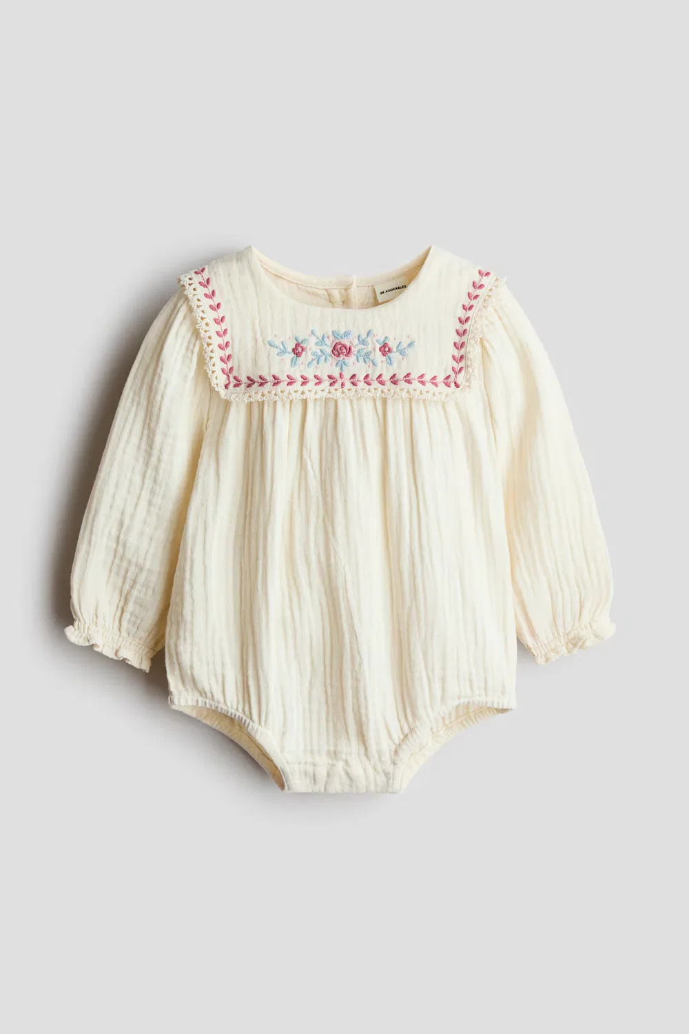 Хлопковый комбинезон с вышивкой H&M, Cremefarben/Blumen