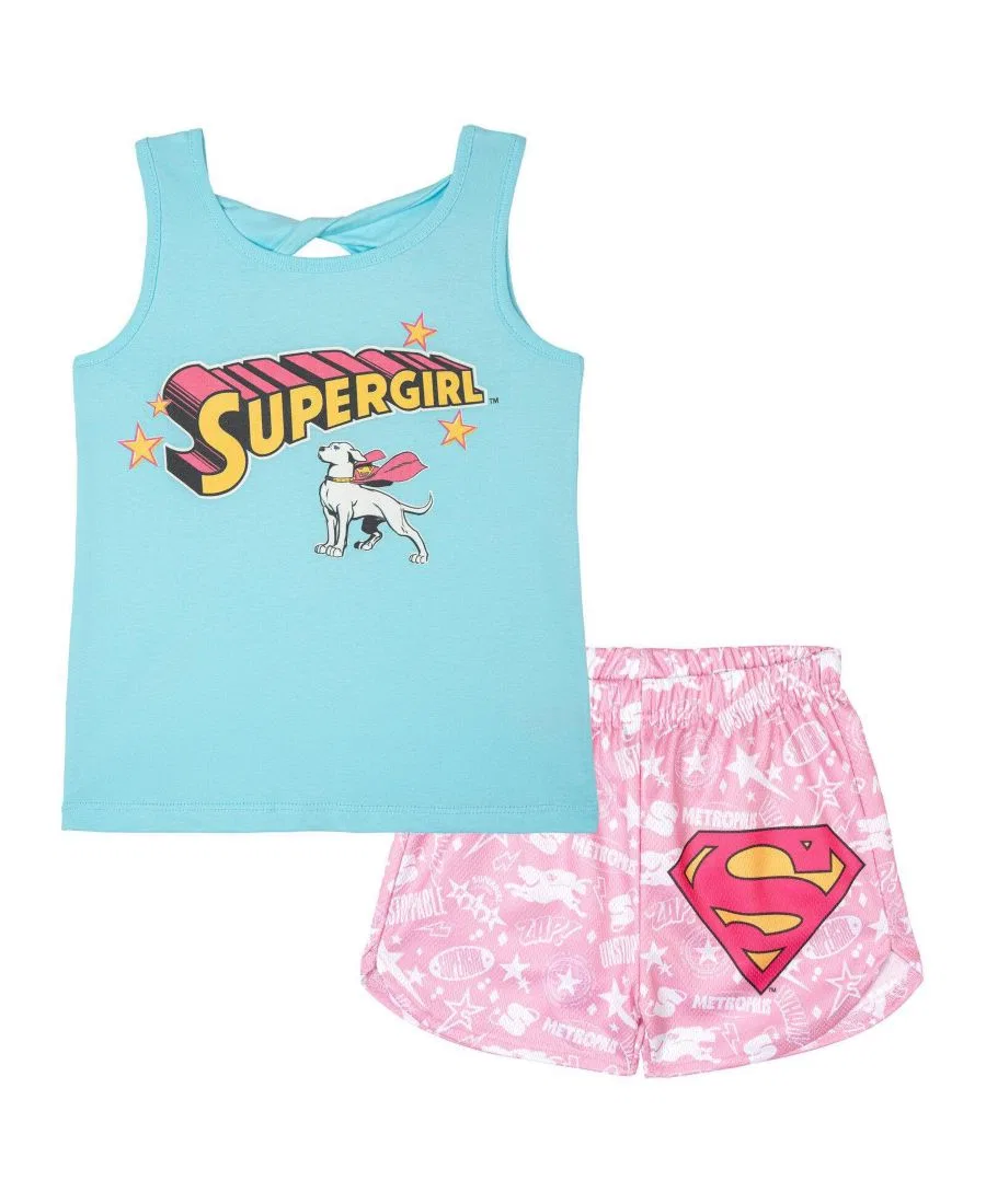 Комплект из топа и шорт с принтом Supergirl Justice League, Krypto Blue Pink