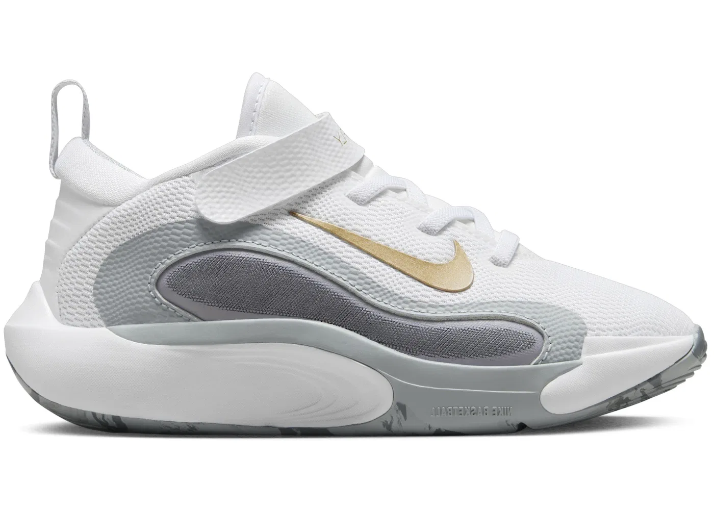 Детские кроссовки для мальчиков с длинным шнурком Nike IsoFly Nike, White/Cool Grey/Wolf Grey/Metallic Gold Star