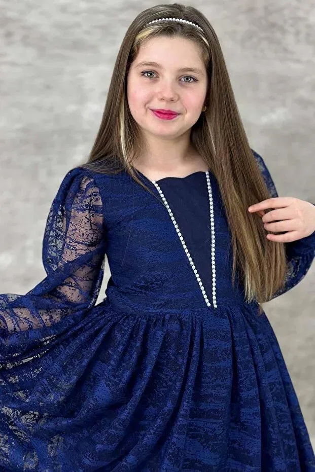 Детское платье для девочек кружевное Riccotarz, Navy Blue — фото 4