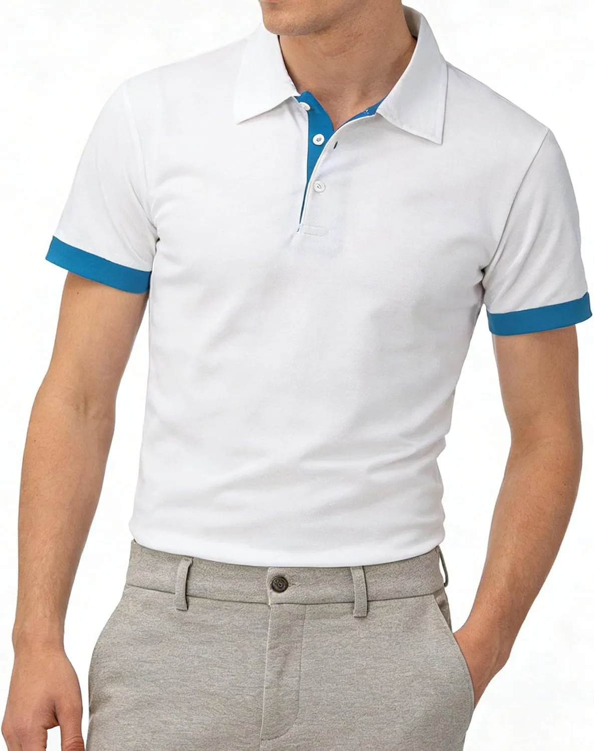 Мужская футболка-поло с коротким рукавом, классический крой, Slim Fit, белый — фото 4
