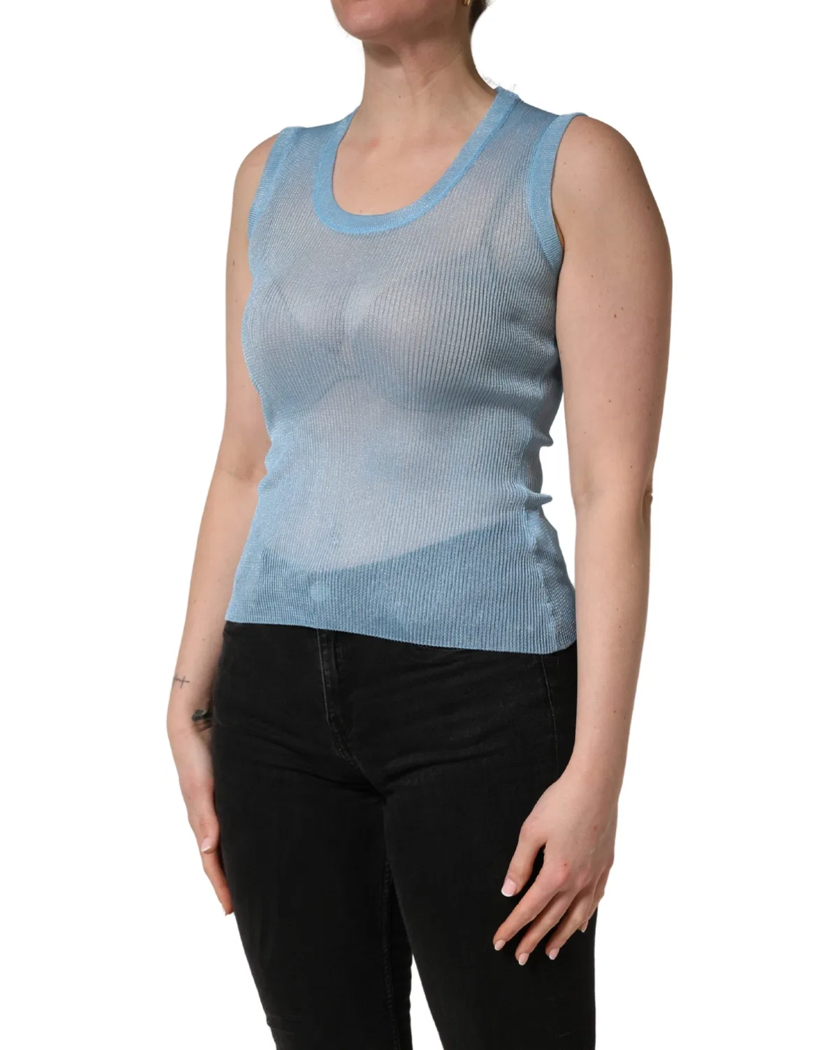 Женская безрукавка без рукавов с круглым вырезом Blue Semi Sheer Ribbed Dolce & Gabbana, Blue — фото 3