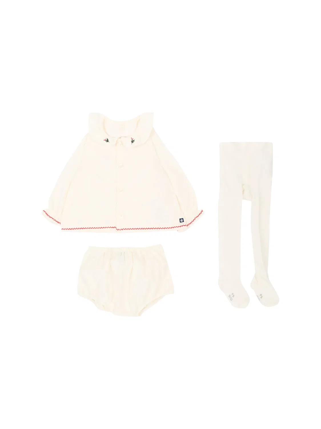 Комплект из рубашки и блумеров с вышивкой Petit Bateau, нейтральные цвета