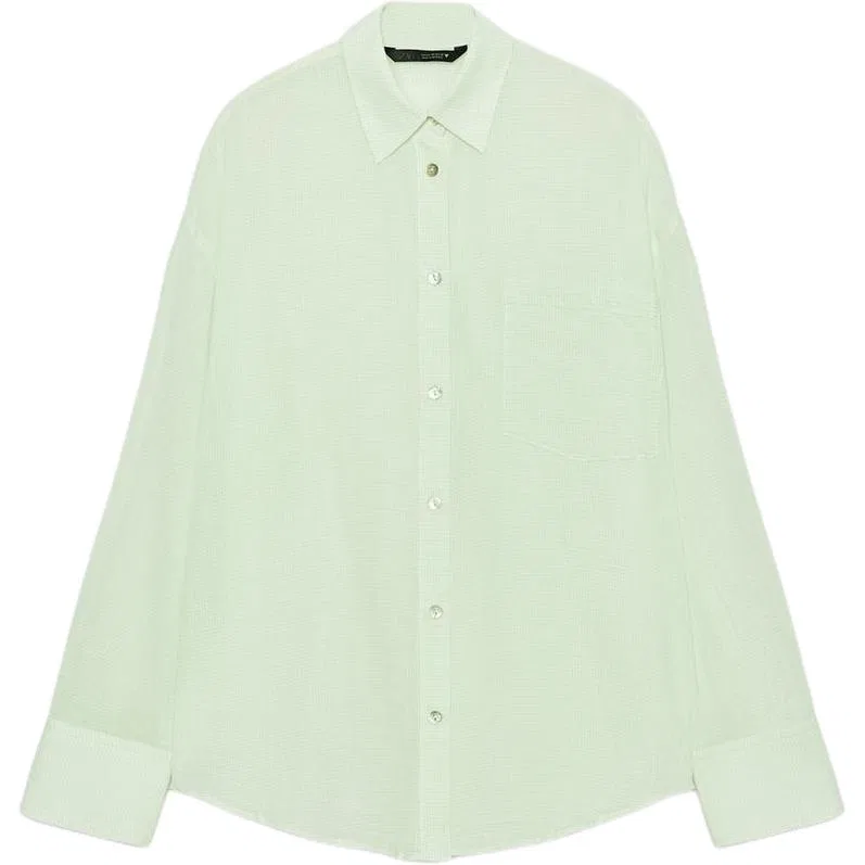 Женская рубашка с отложным воротником White/Green ZARA, White/Green