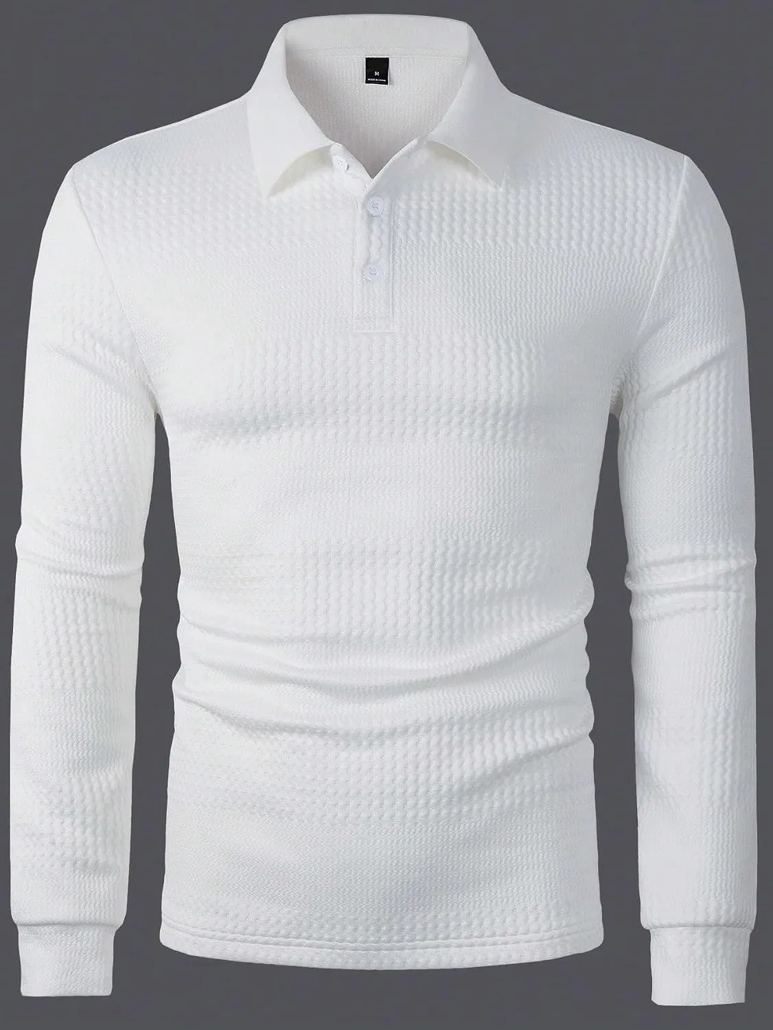 Мужская классическая футболка с воротником, Long Sleeve, White — фото 3