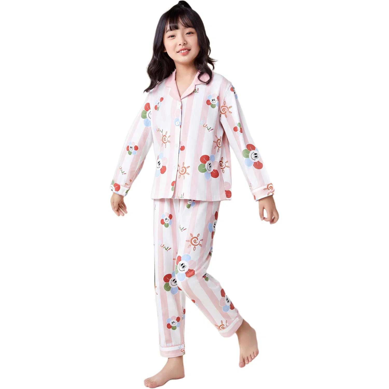 Детский комплект пижамы с длинным рукавом Red bean, Pink Beige