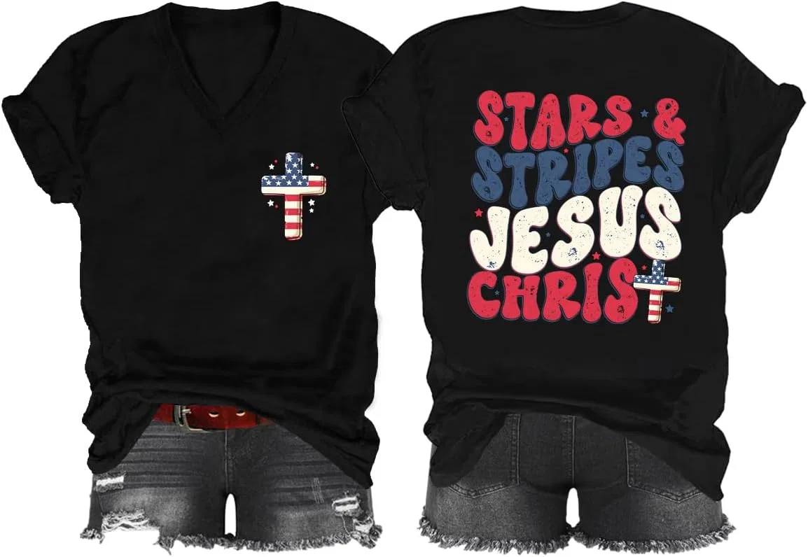 Футболка с принтом Stars & Stripes and Jesus Christ, Black