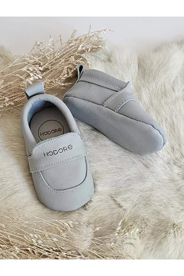 Детские пинетки-мокасины из натуральной кожи Enzo Hodore, Light Blue — фото 4