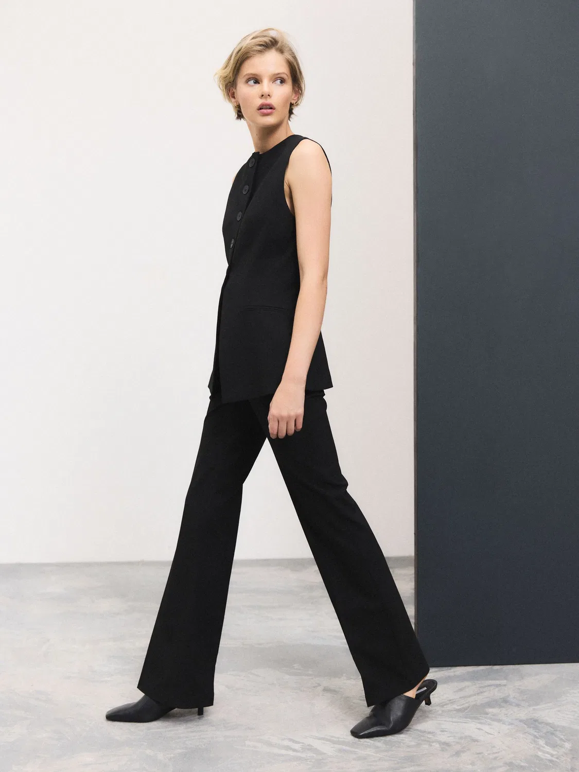 Брюки зауженные к низу, шерстяная смесь, Tailored Bootcut Next, черный