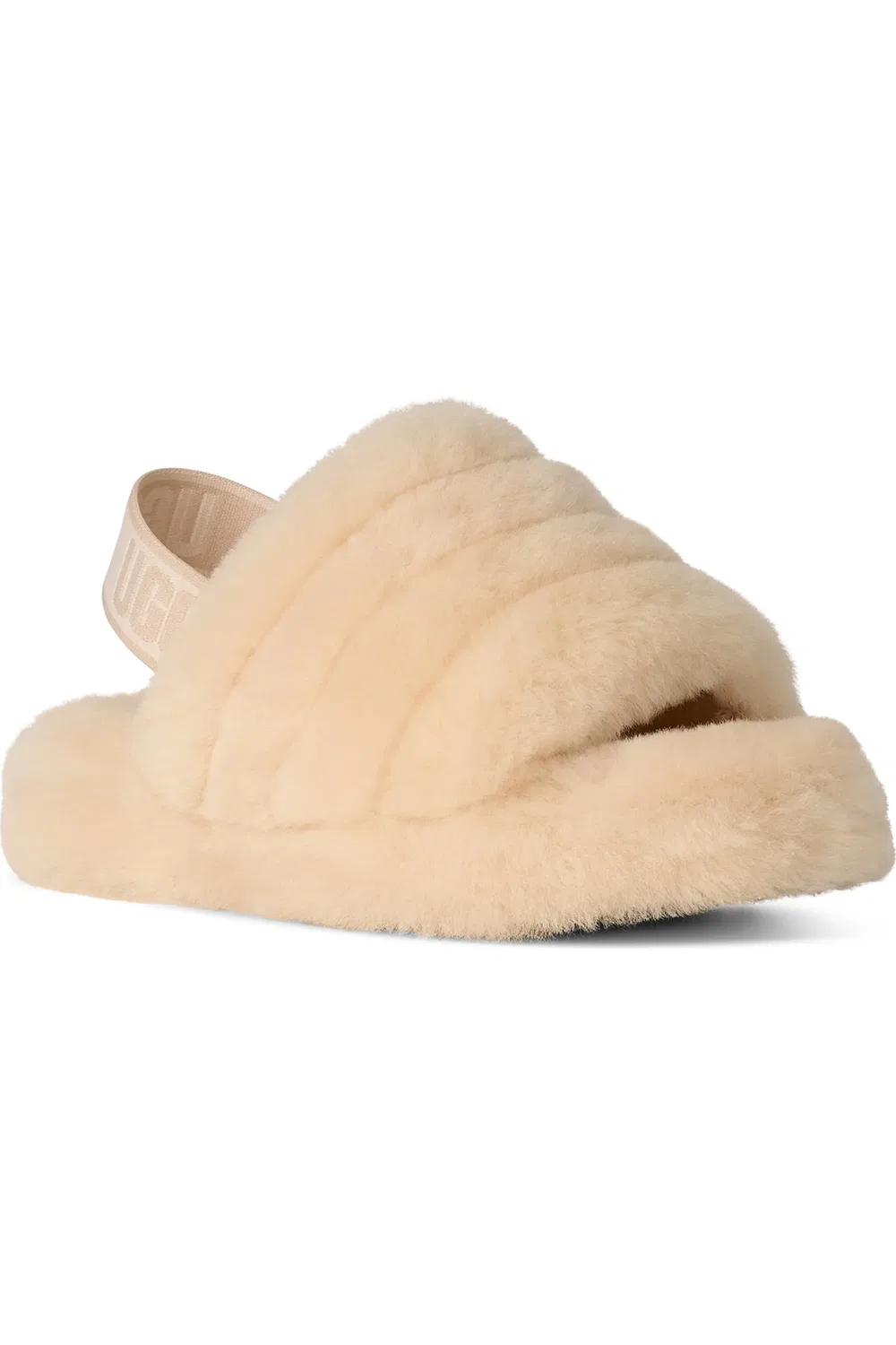 Детские сандалии-сланцы на овчине Fluff Yeah UGG, Natural/Sea Salt