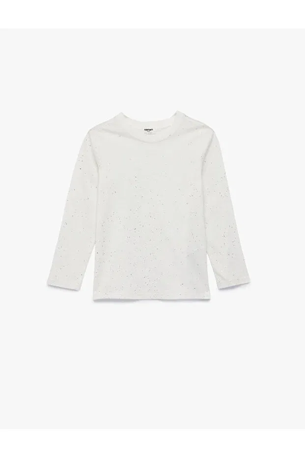 Детский хлопковое лонгслив для девочек Glitter Detail Koton, White — фото 3