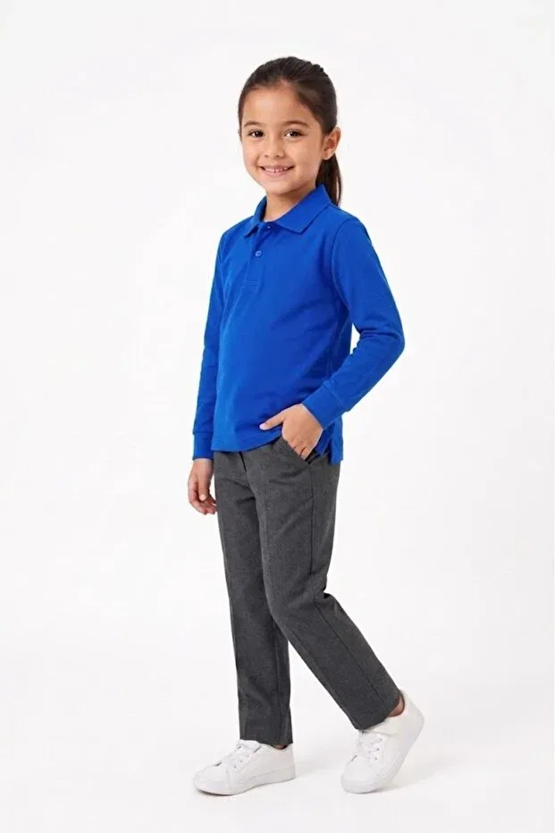 Детская футболка с длинным рукавом Unisex Poloyaka Long Sleeve School T-Shirt Nacar Store, Saks Blue — фото 2
