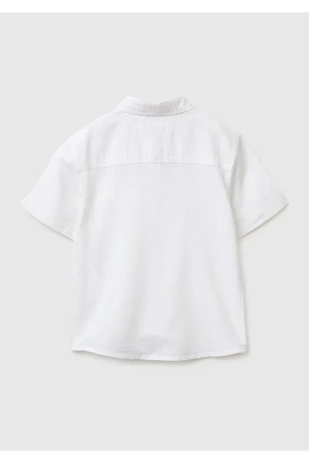 Детская рубашка для мальчиков с коротким рукавом Logo Embroidered Short Sleeve Shirt United Colors Of Benetton, White — фото 2