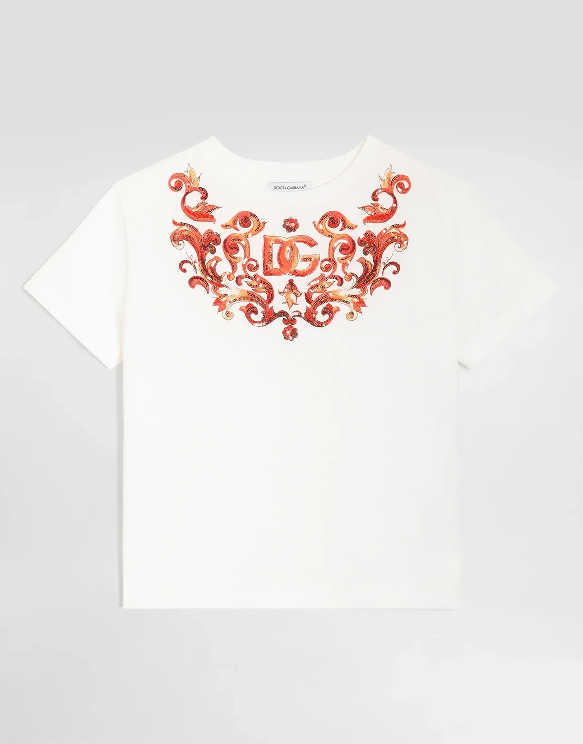 Футболка из джерси с принтом и вышивкой из пайеток DOLCE & GABBANA, белый