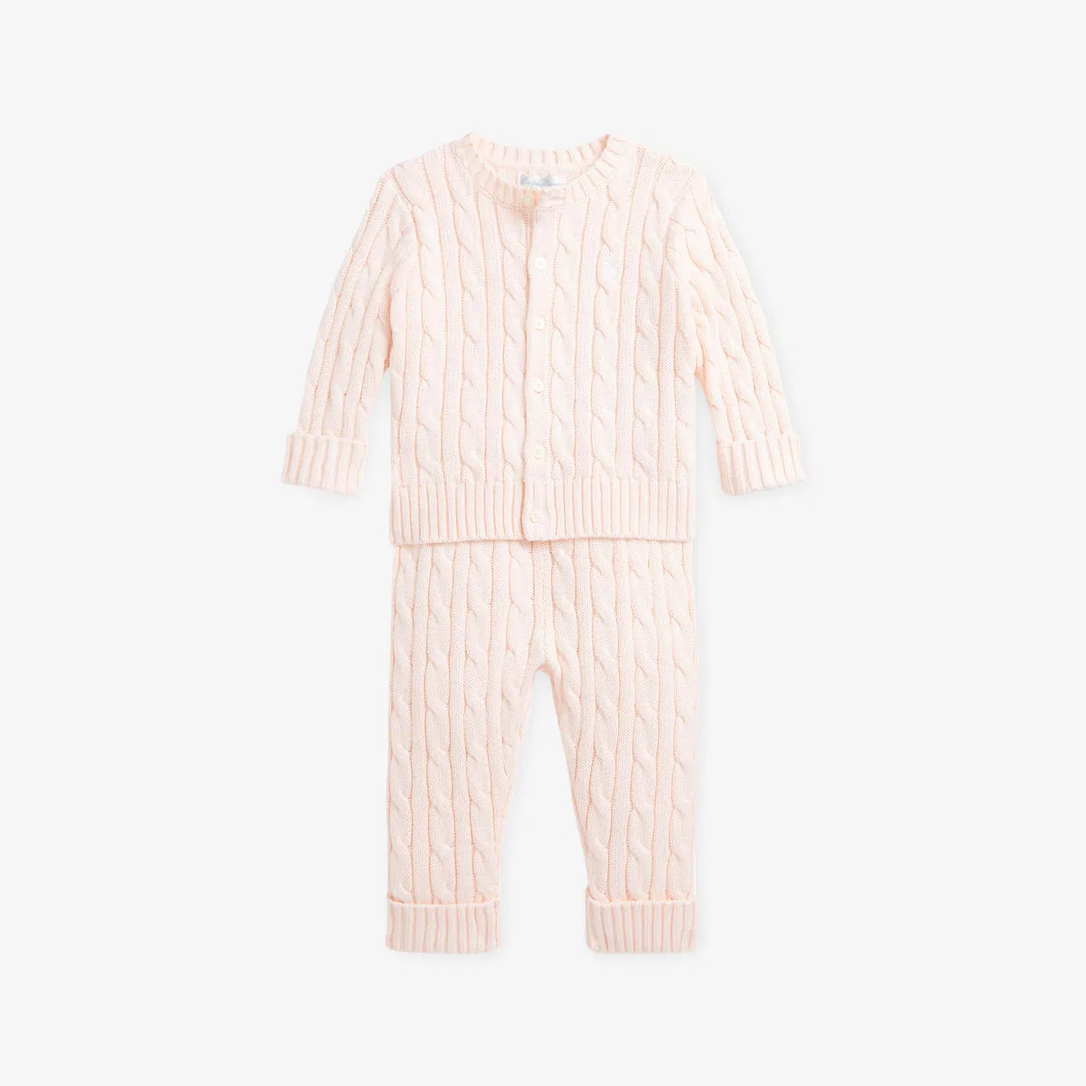 Детский комплект из хлопкового кардигана и штанишек крупной вязки Polo Ralph Lauren, розовый