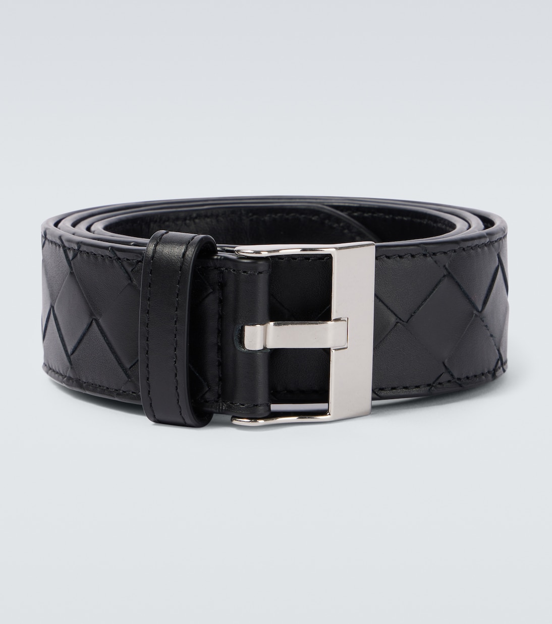 

Кожаный ремень Intrecciato Bottega Veneta, Black-Silver