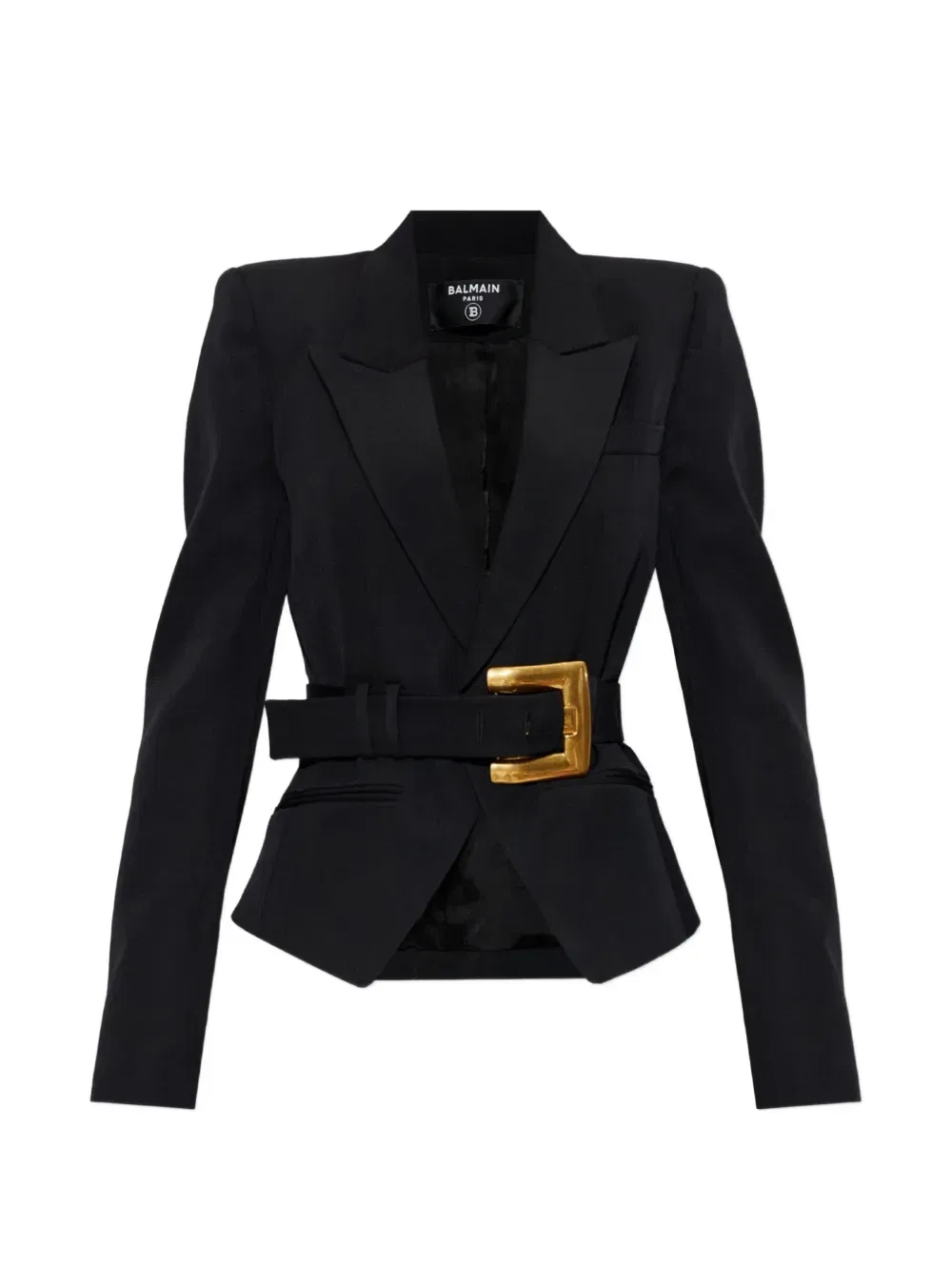 Шерстяной блейзер с поясом Balmain, черный