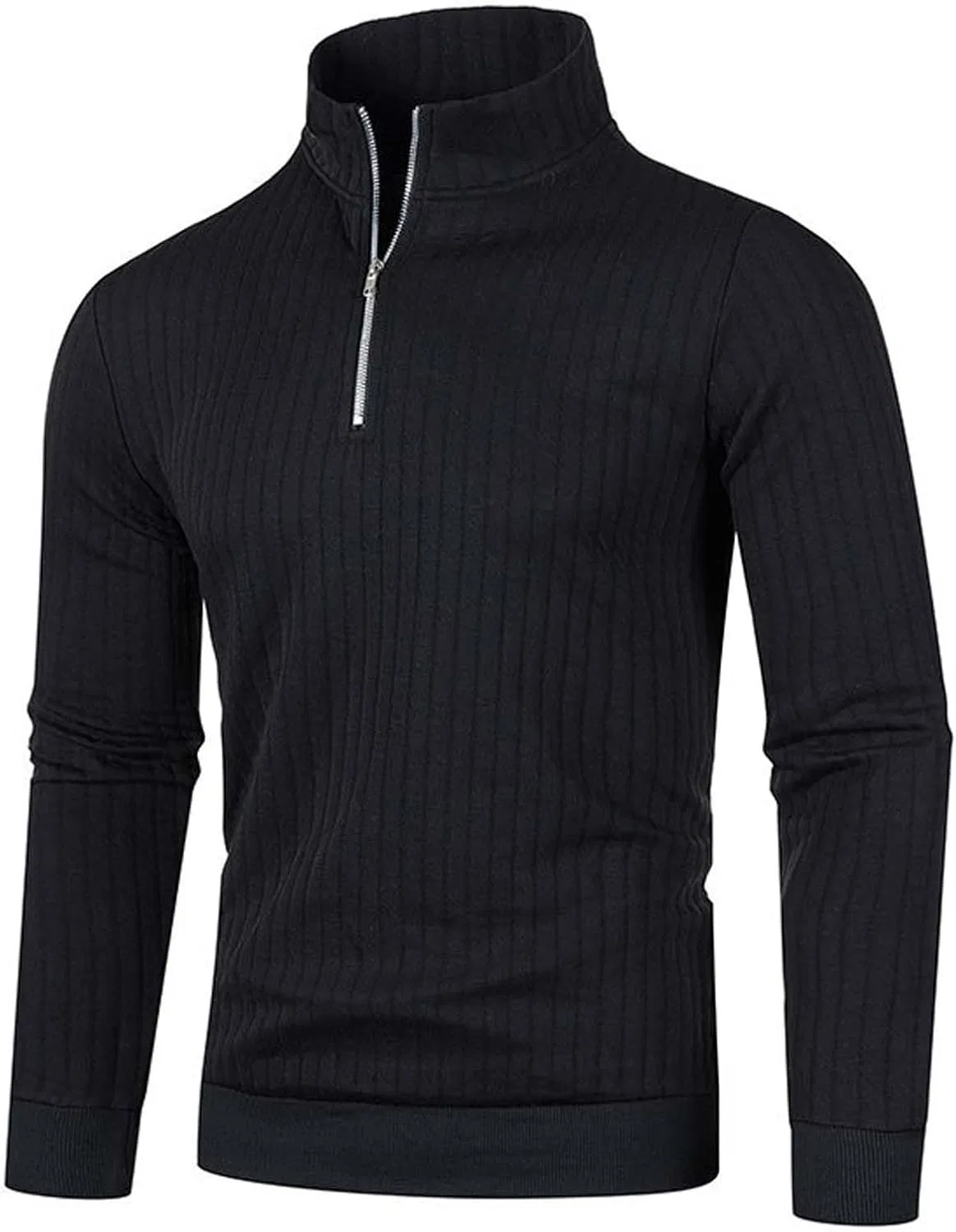 Мужская легкая вязаная рубашка с молнией Slim Fit, Black — фото 3