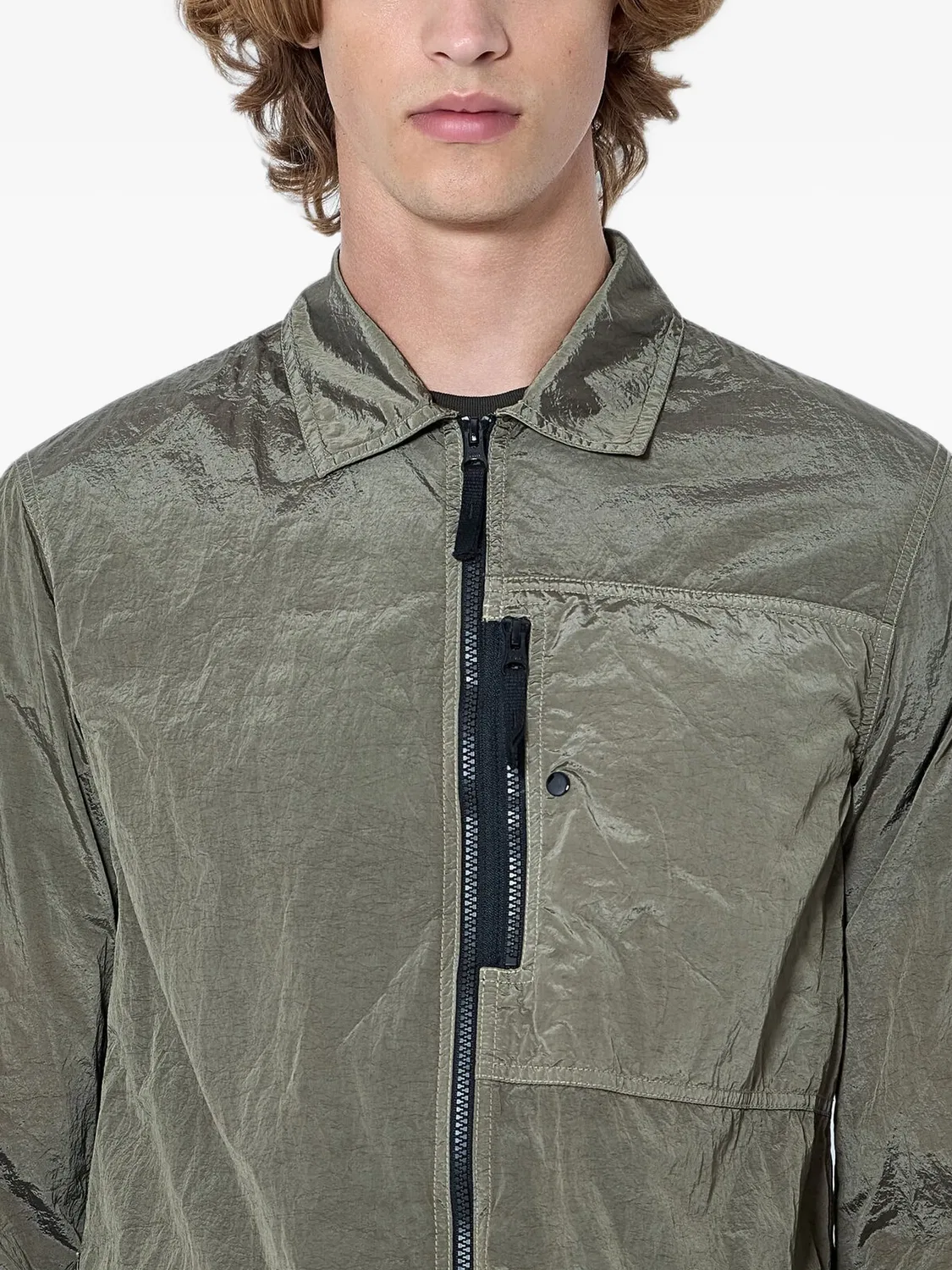 Куртка-рубашка на молнии зеленая Stone Island, зеленый — фото 2