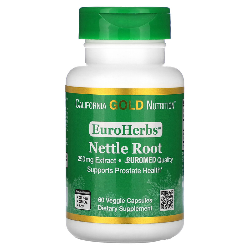 

California Gold Nutrition, EuroHerbs, экстракт корня крапивы, качество Euromed, 250 мг, 60 растительных капсул