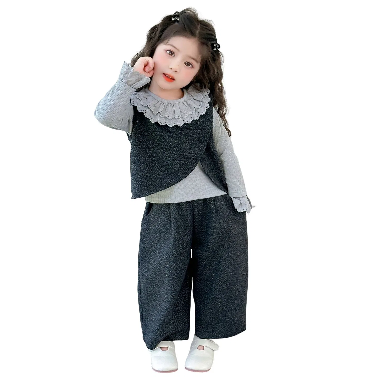 Детский комплект из жилета, топа и брюк Lanza, Dark Gray