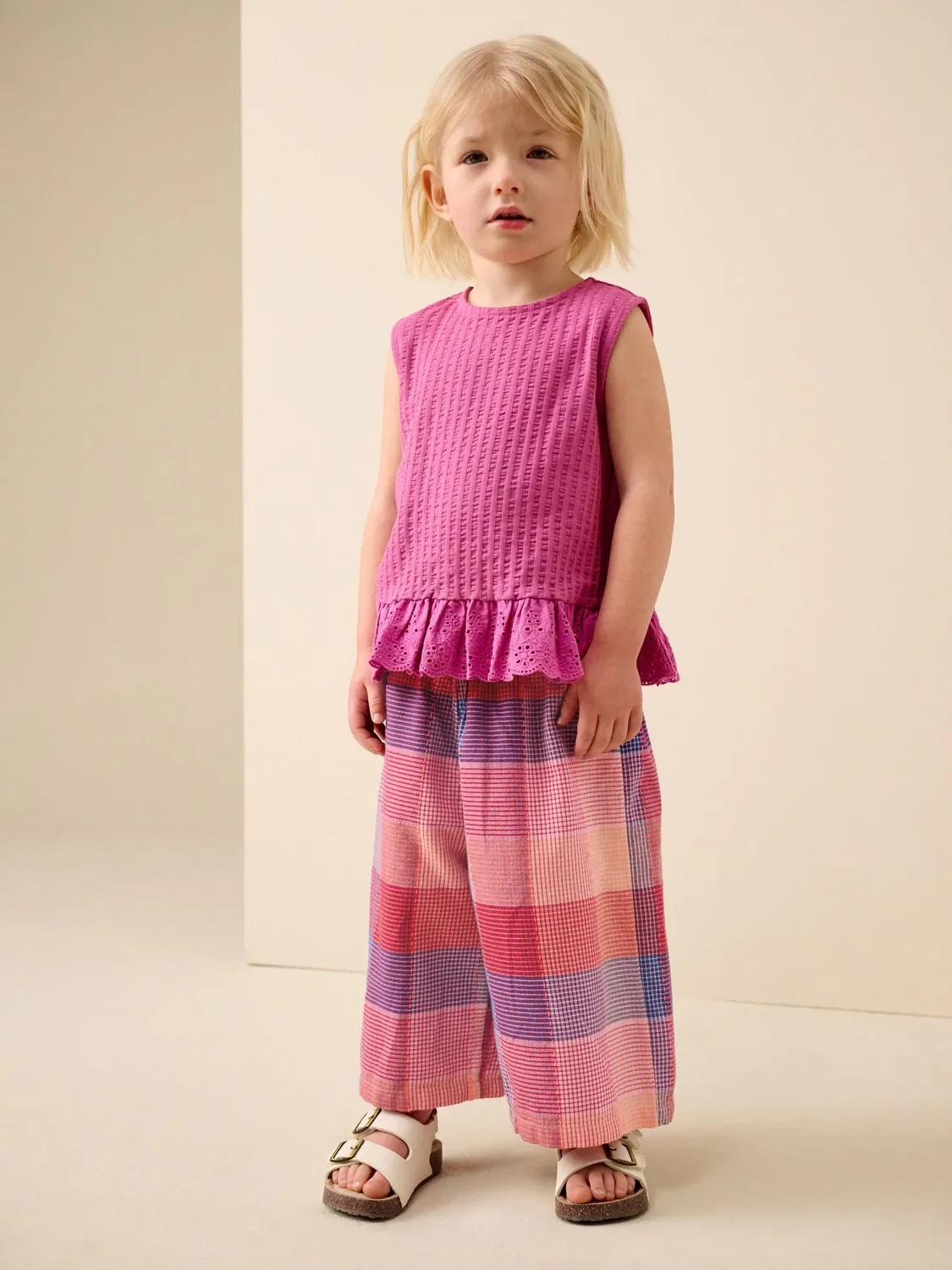 Брюки-бананы Next Bright Pink Multi Check, розовые