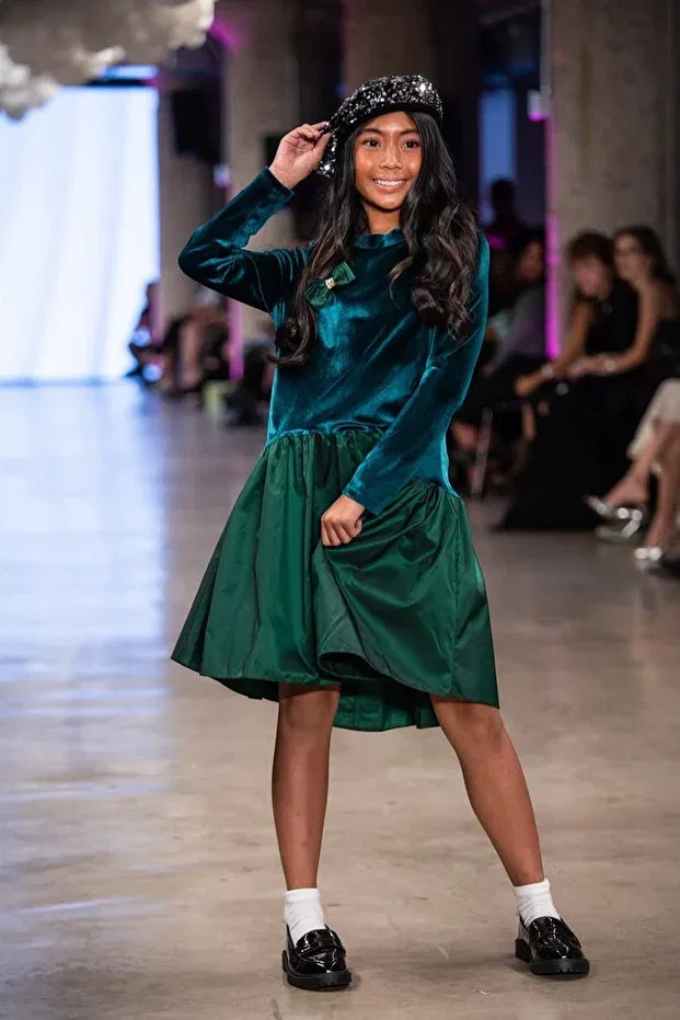Детское платье для девочек с длинным рукавом Sheshe, Emerald Green — фото 4