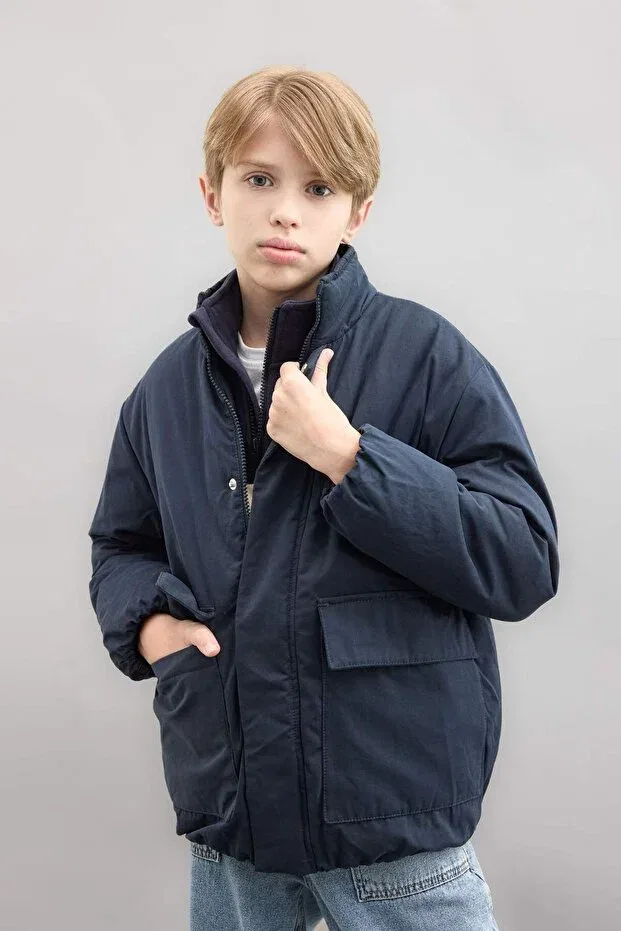 Детское пальто для девочек с водоотталкивающей пропиткой Defacto, Navy Blue-Nv245