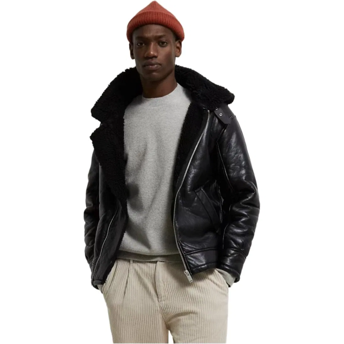 Мужская кожаная куртка Black ZARA, Черный