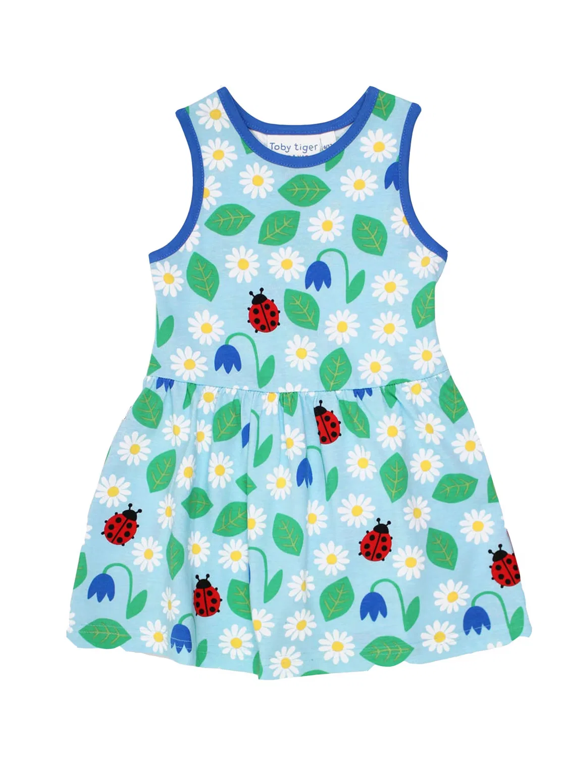 Платье Toby Tiger Bio-Baumwoll Kinder Sommerkleid mit Marienkäfer und Blumen-Druck небесно-голубого цвета