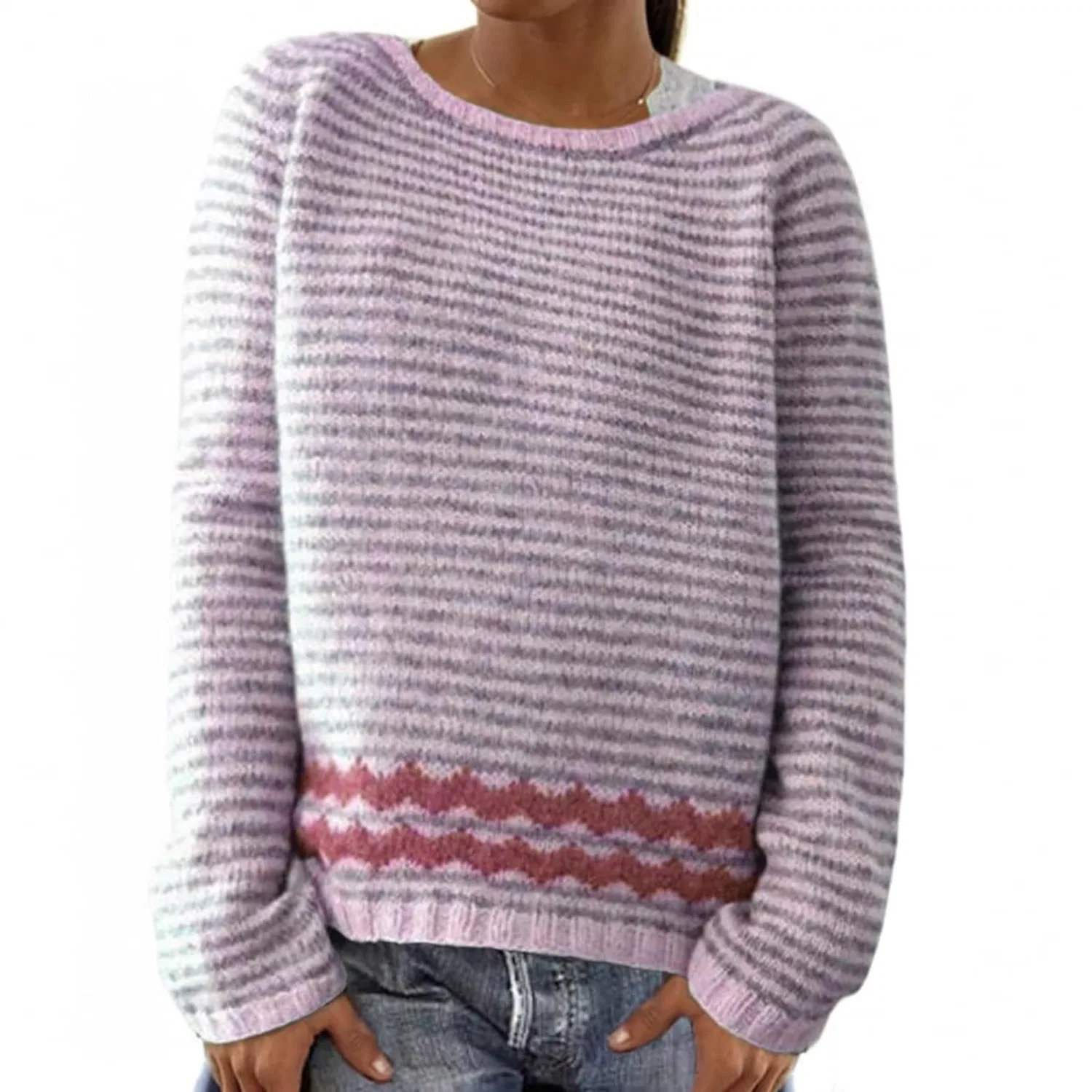 Женский свитер с принтом Fair Isle HUIFUAO, A08 Pink