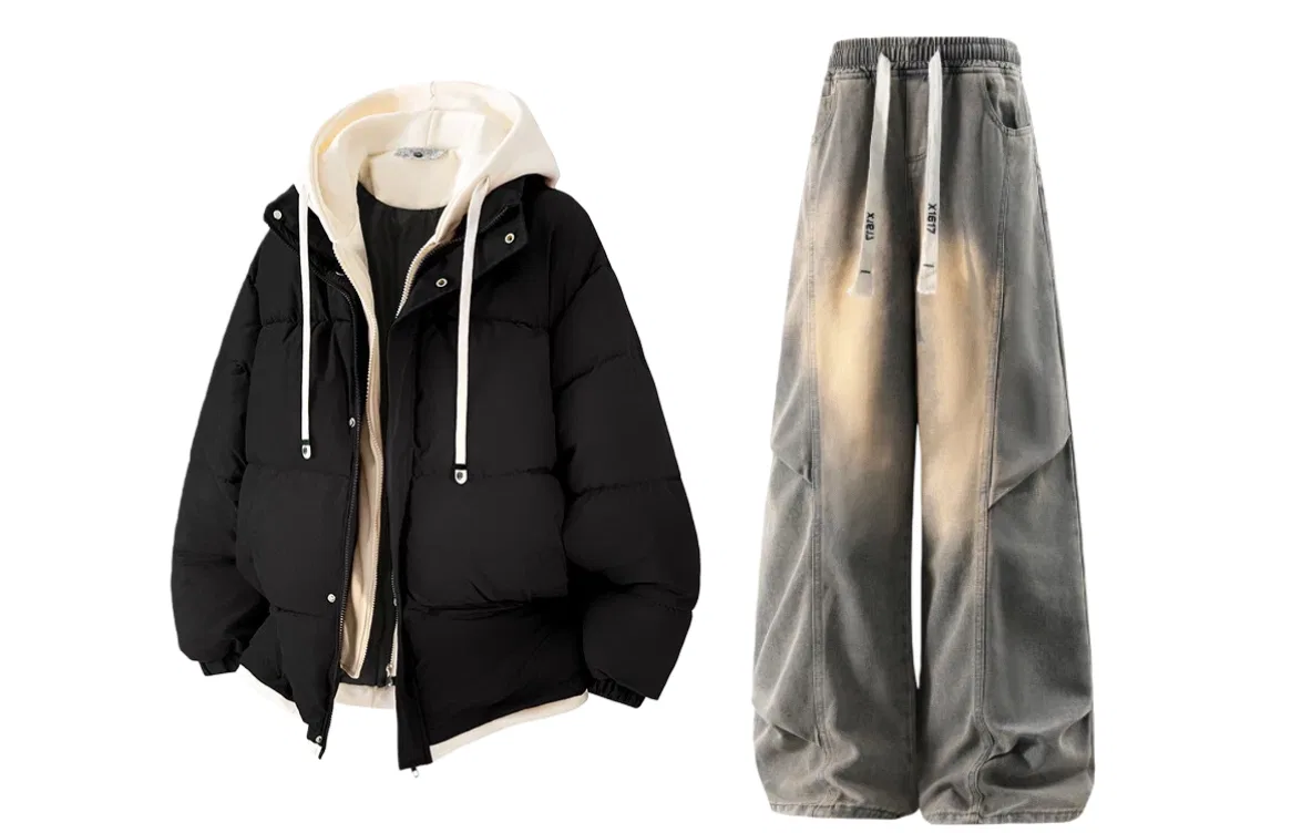 Детский комплект из пуховика и брюк X1617, Black/Yellow