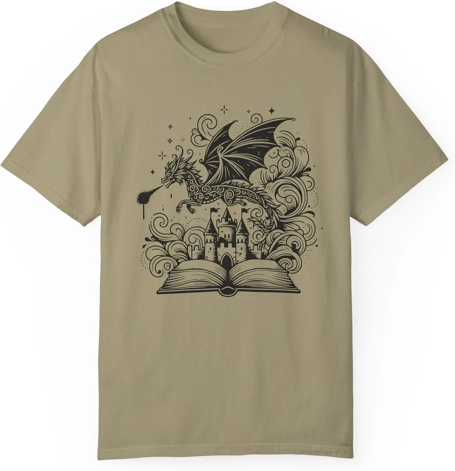 Футболка с драконом и замком Comfort Colors, Khaki