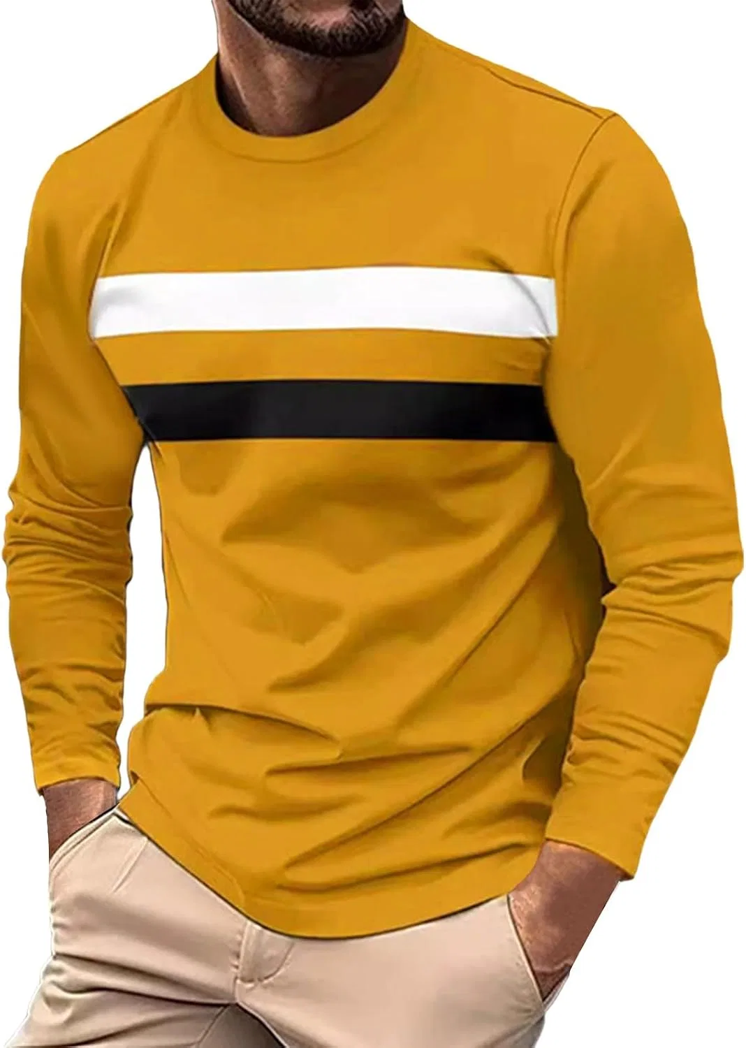 Мужская футболка с длинным рукавом полосатая контрастная, Yellow
