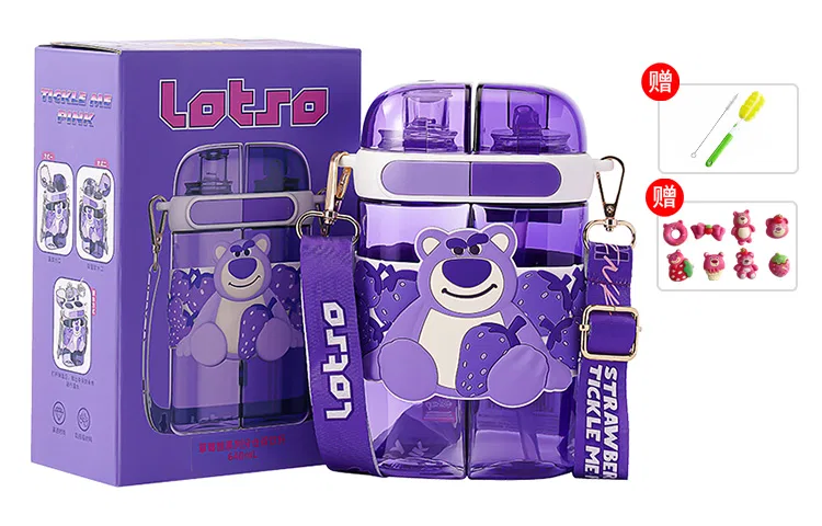 Детская кружка с трубочкой, 640 мл, Pink Strawberry Bear, Disney, Pink Strawberry Bear — фото 4
