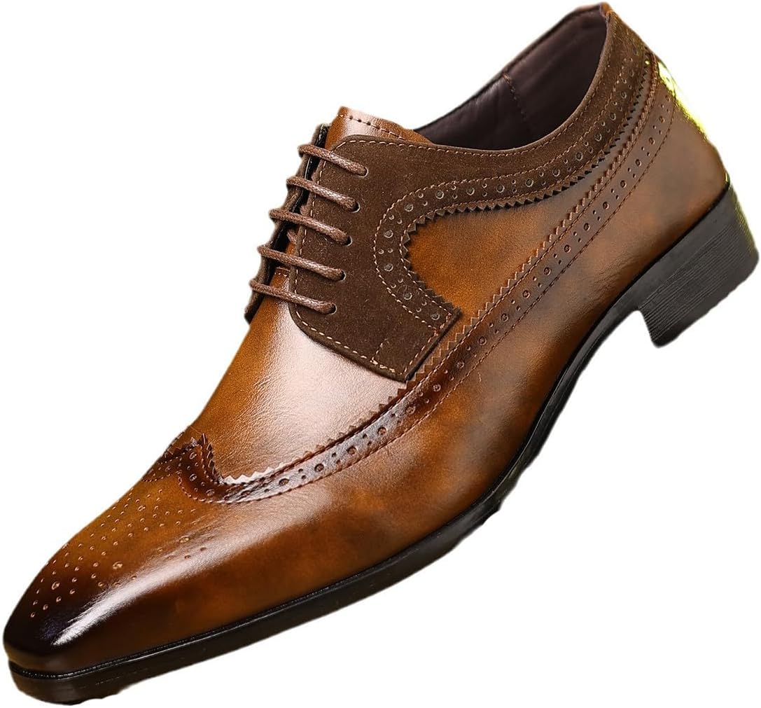 

Мужские кожаные оксфорды SIYAKE с крыльями, деловые и формальные, классические с шнуровкой, с заостренным носком, для работы, свадьбы, вечеринки и выпускного, коричневый