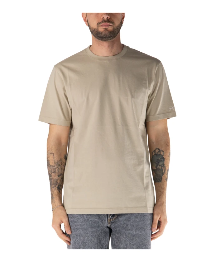 

Хлопковая футболка из трикотажа с вышивкой Mc2 Saint Barth, бежевый