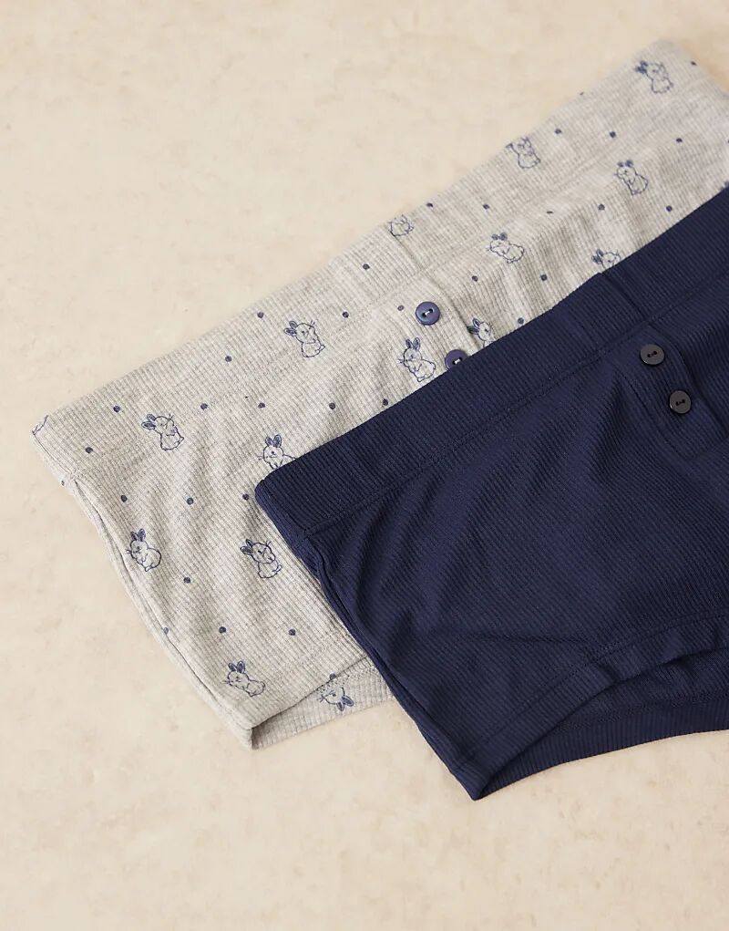 

Комплект из двух трусов-боксеров ASOS DESIGN с принтом кролика и темно-синим рубчиком