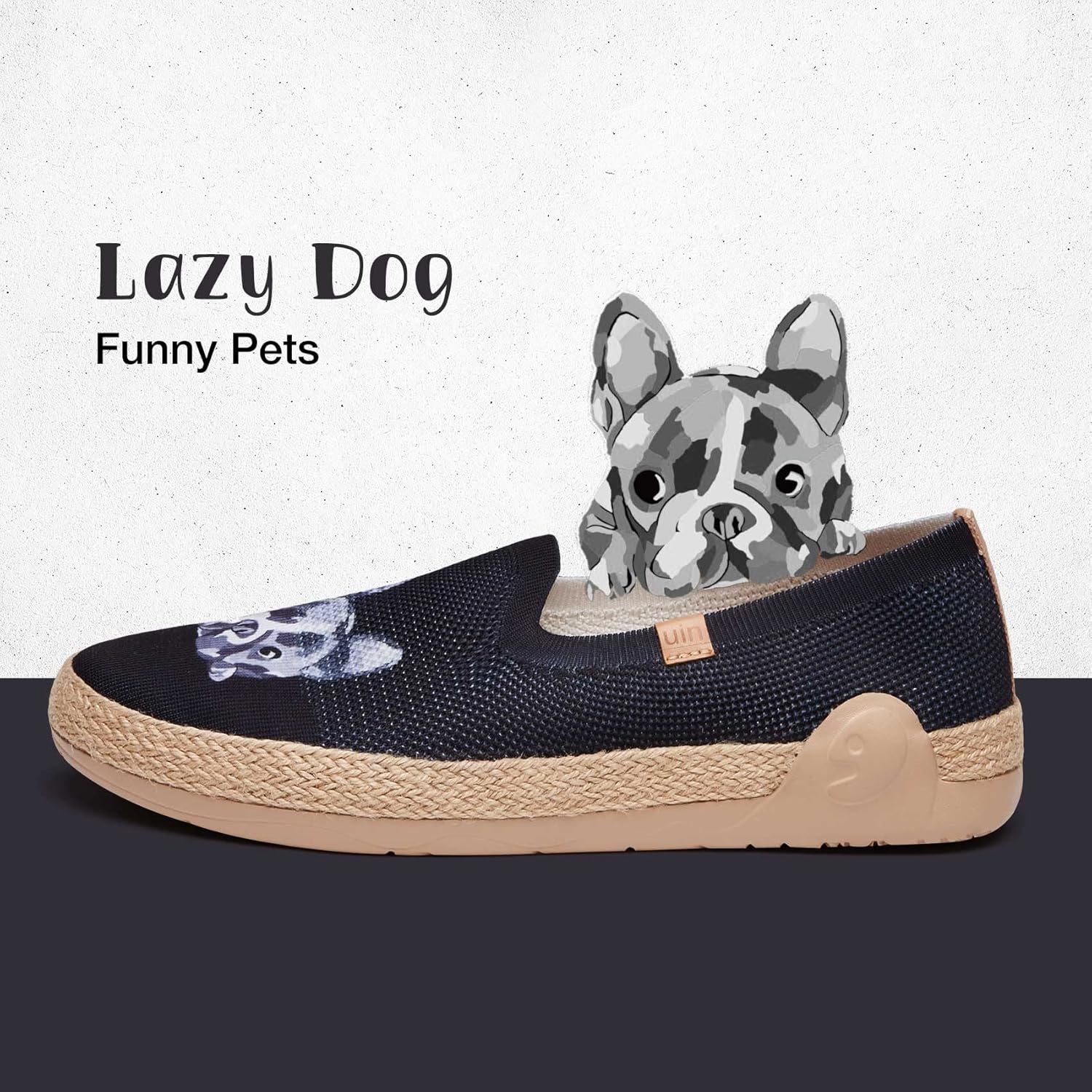 Мужские эспадрильи UIN Slip Ons- легкие прогулочные повседневные лоферы, удобные, с ручной росписью, серия Marbella, Marbellaⅱ-lazy Dog — фото 2