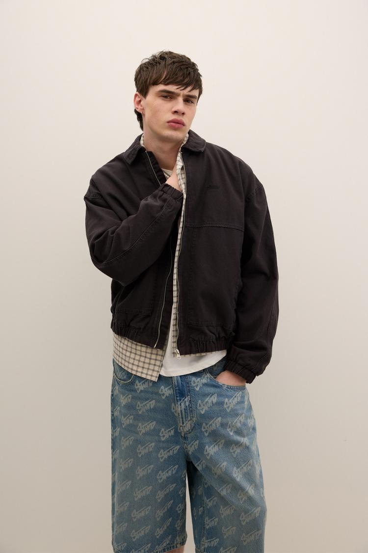 

Легкая стеганая хлопковая куртка Pull And Bear, черный