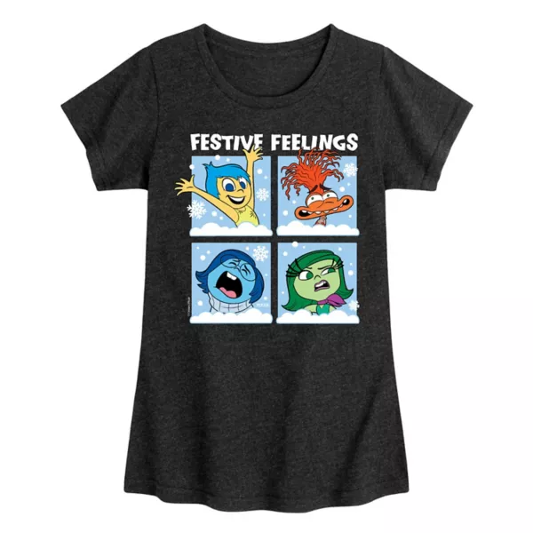 

Футболка S Inside Out для девочек 7-16 лет с праздничным настроением Disney / Pixar, цвет heather black