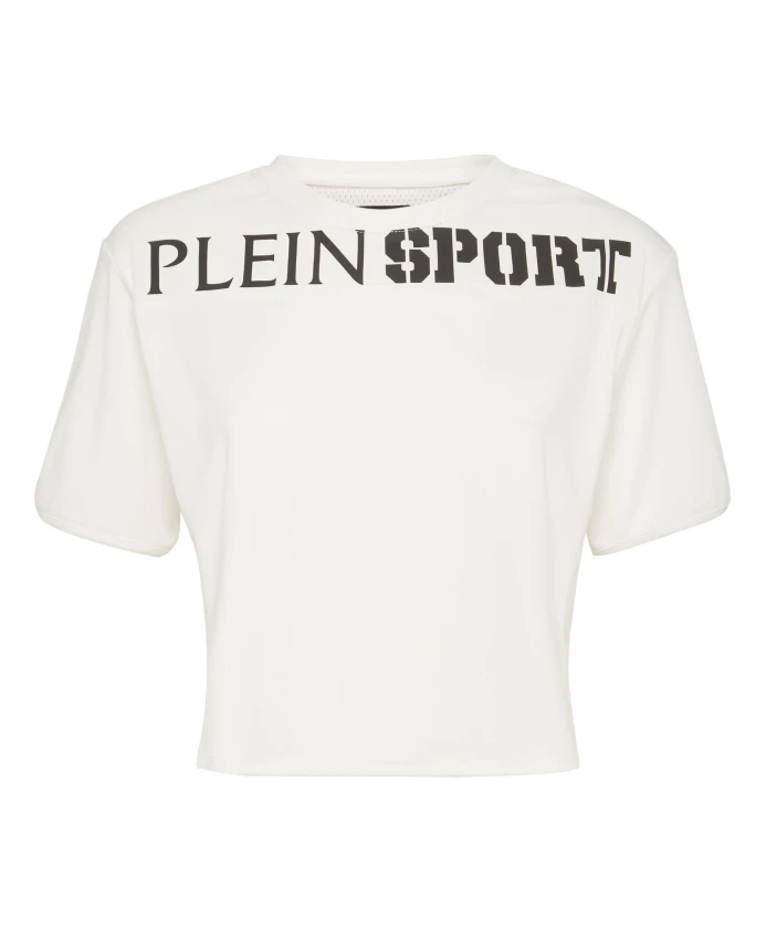 

Укороченная футболка, круглый вырез, размер SS Plein Sport, белый