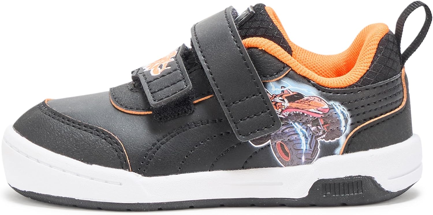 Детские кроссовки Puma Unisex-Child Multiflex 2 Hot Wheels на липучках, черный/оранжевый — фото 2