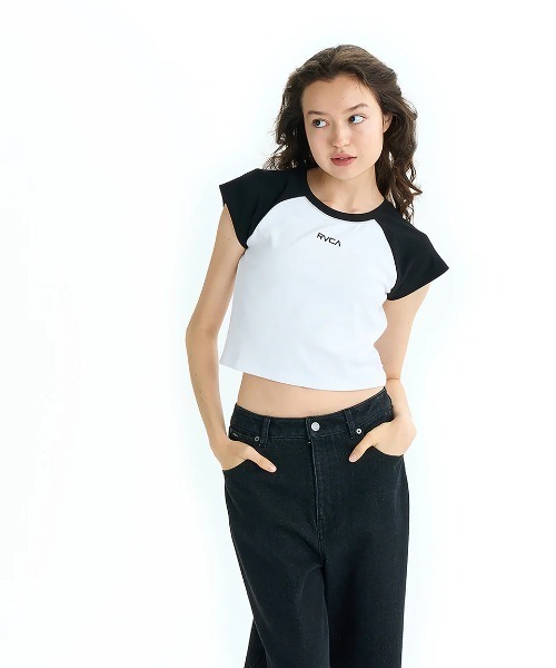 

Женская футболка-реглан короткая RVCA, черный