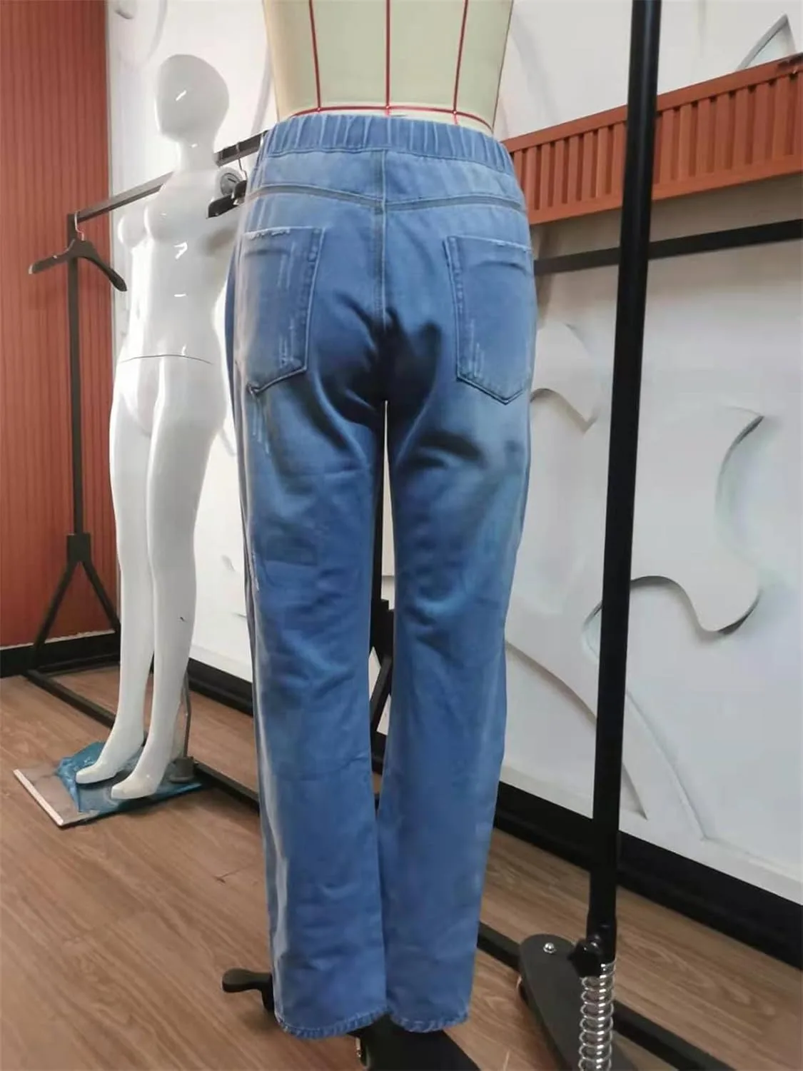 Женские джинсы Skinny с завязками на поясе, высокие, с прорезями на коленях — фото 3
