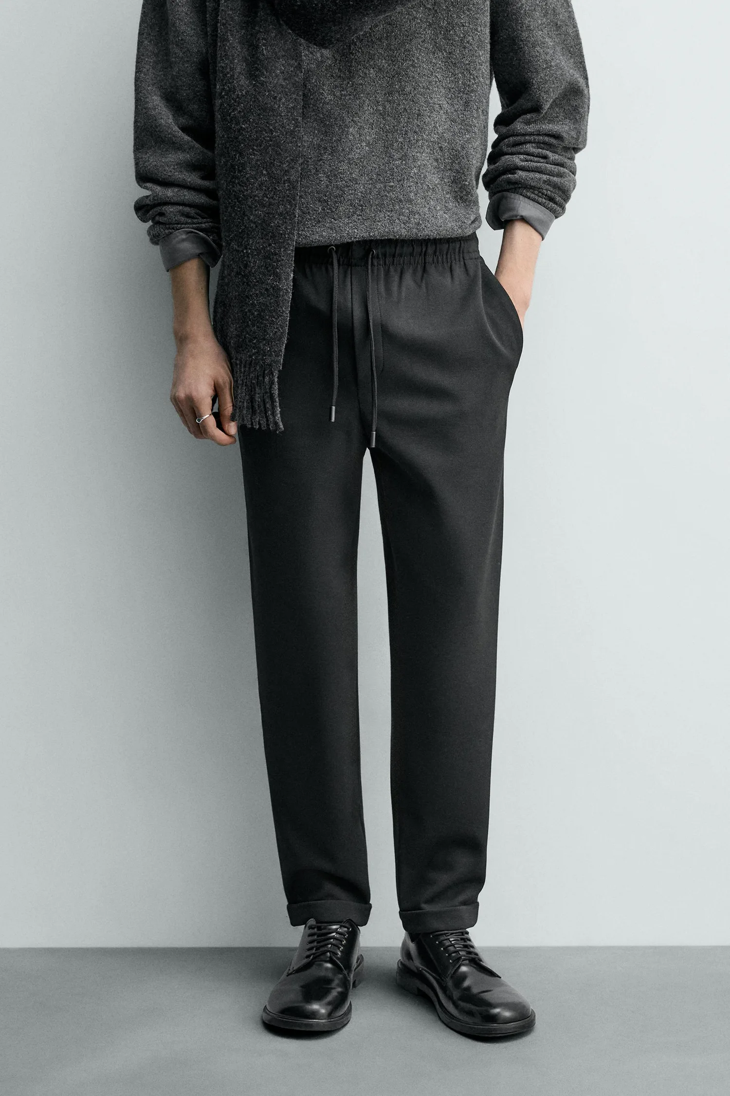 Легко чистящиеся спортивные брюки с завышенной талией Zara, черный — фото 2